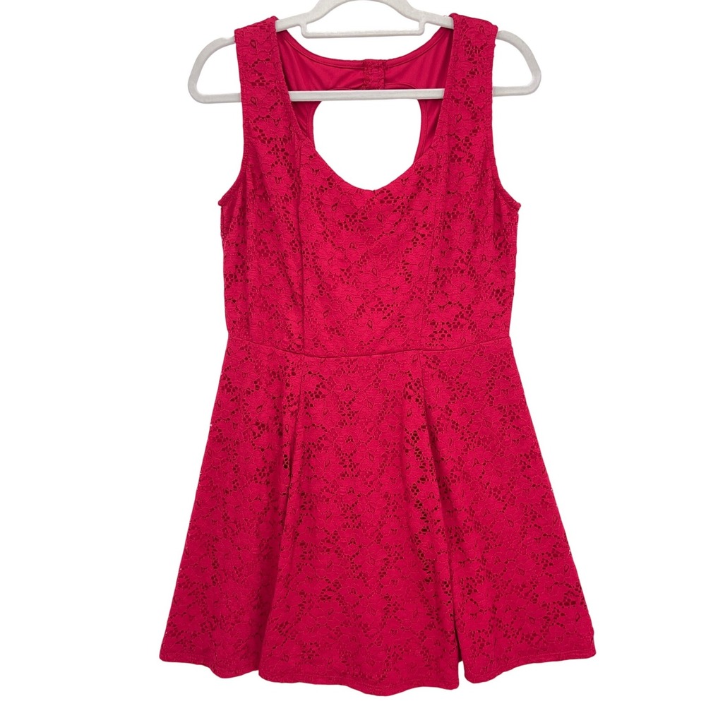 Miss Chievous Pink Crochet Lace Heart Cutout Dress XL Sleeveless Fit Flare